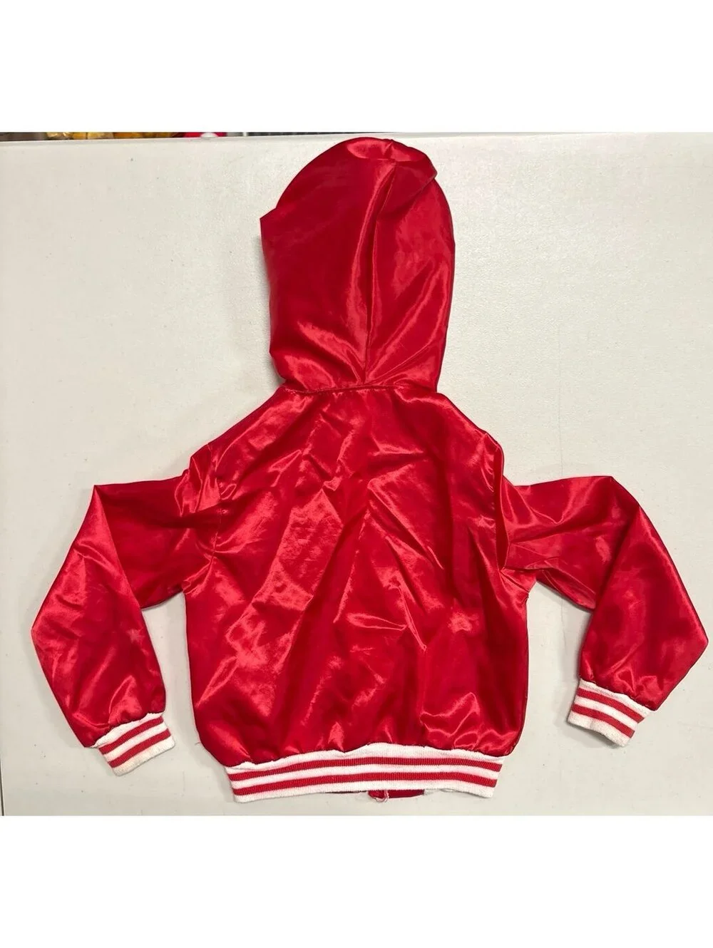 Vtg Sears Tweety Bird Kids Satin Bomber Hoodie Jacket Looney Tunes Red Sz 7-8 S
